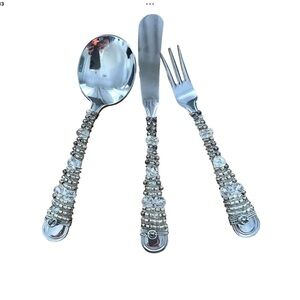 3 Piece Beaded and Wired Stainless Steel Hors D’oeuvre Appetizer Set NEW